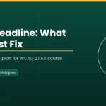 ADA Title II deadline compliance guide graphic for colleges showing the April 26, 2027 date, WCAG 2.1 AA and the TRIAGE remediation plan, with an accessibility icon